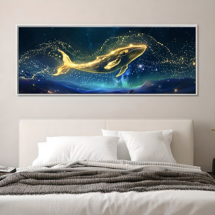 [인메이블] 돈들어오는 황금 고래 그림 거실 침실 인테리어 개업 집들이 이사 선물 대형 캔버스 풍수 돌고래 액자, 캔버스액자