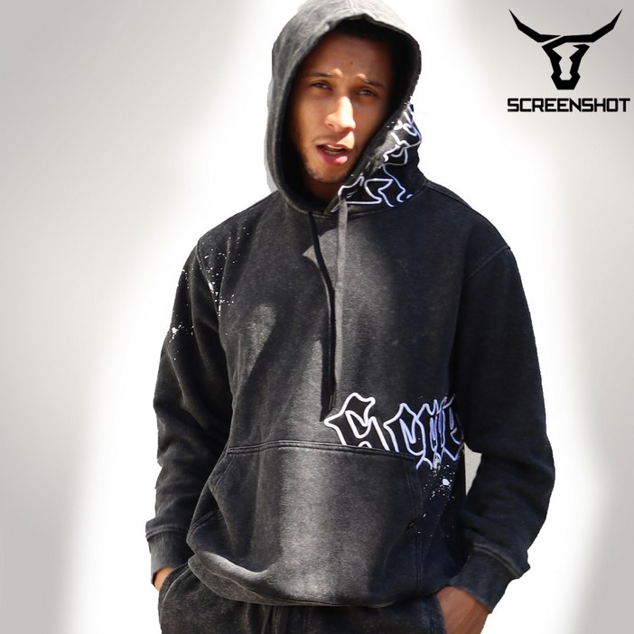 스크린샷 H11511  정품 미국 인기 스트릿 패션 브랜드  스톤 와싱 사이드 패치 플리스 후디  오버핏 빅사이즈