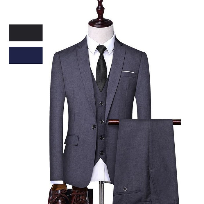 JUSTFEELING 빅사이즈 남성 정장자켓 3종세트 S6XL 면접 수트 정장세트 비즈니스 회의 약혼식 사계절 구김없는 데일리 정장세트 넥타이 증정