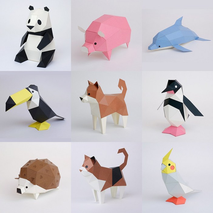 일본 정식수입 KAKUKAKU TINY 동물 17종 모음 DIY 페이퍼크래프트 종이모형 종이퍼즐 3D모형 3D 종이 입체퍼즐 장식품 집꾸미기 동물모형, 돼지