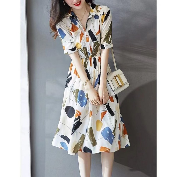 Tormays 여름 셔츠 원피스 허리 밴딩 플라워 원피스