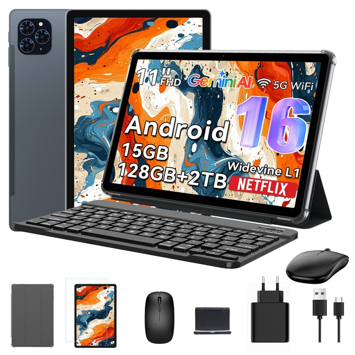 TABWEE 2026 최신형 태블릿 Android16 Gemini AI 11인치 태블릿PC 15GB +128GB 2TB확장 옥타코어 게이밍 테블릿 pc 9in1 키보드세트