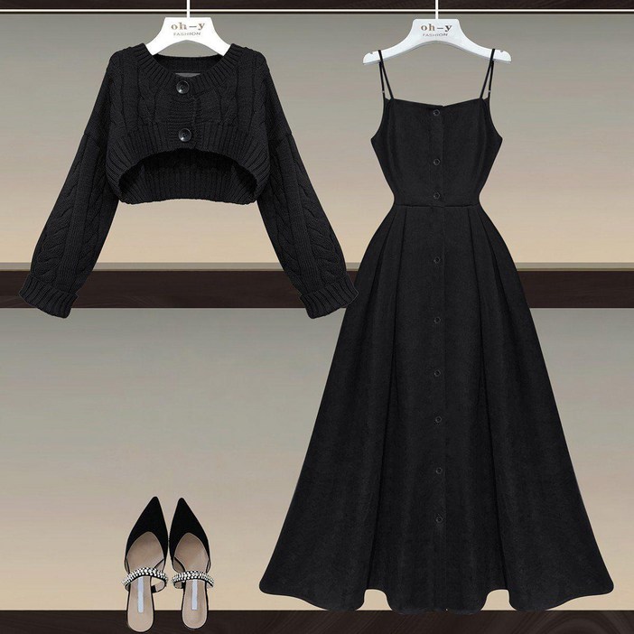 Asure 여자셋업 투피스 세트 데일리룩 니트티+슬림 원피스