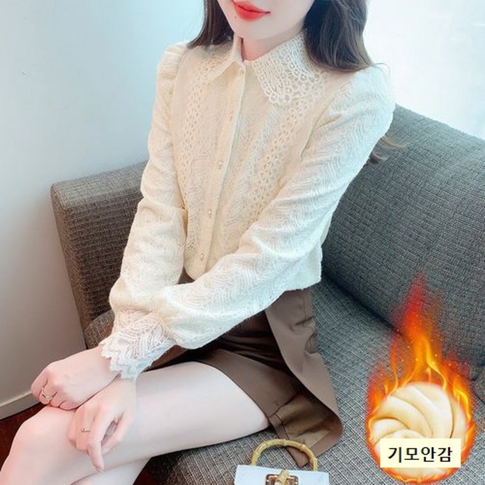 뉴욕멋쟁이 메리다 레이스 기모블라우스