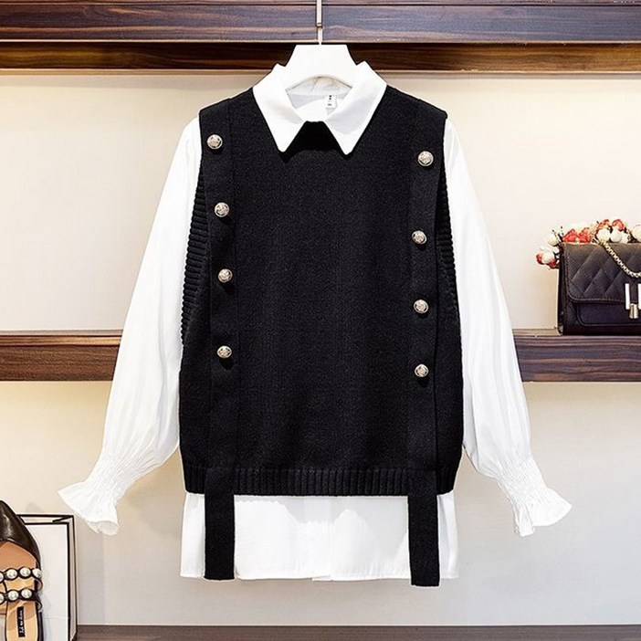 레일라 쥬얼 버튼 포인트 조끼 세트 블라우스(SET) S250811FW-11