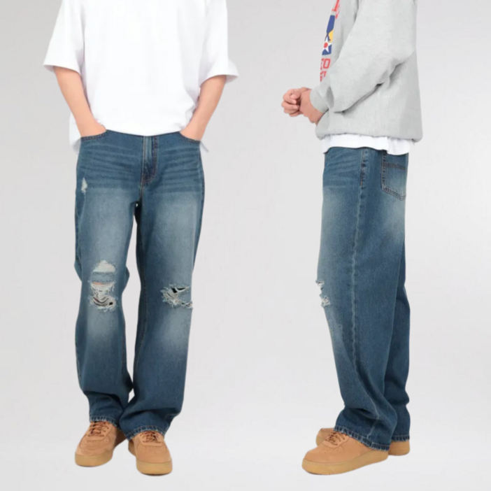 남자 찢청 디스트로이드 와이드 청바지
