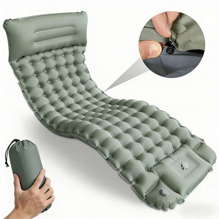 1인용 10CM 초두탁 넓은 에어 매트 휴대용 캠핑 여행 비상용 아웃도어 매트, 녹색green