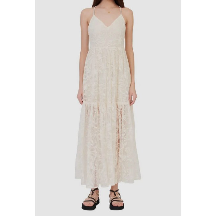 마쥬 Maje 여성 아이보리 플로럴 레이스 니트 슬리브리스 맥시 드레스 EU 34 US 2 사이즈 5520013