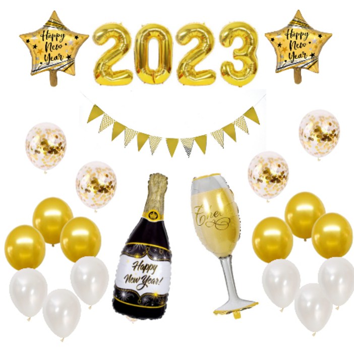 2023 연말파티 송년회 신년 파티 골드 풍선 샴페인풍선 세트