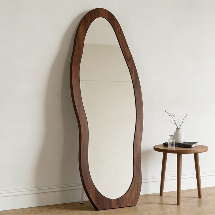 SOPUM HOUSE 인테리어 스탠드 전신거울 프리미엄 대형 웨이브 비정형, 호두색