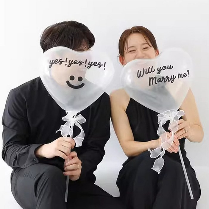 웨딩풍선 세트 2P 촬영소품 하트 투명 결혼풍선 레터링 프로포즈 용품 윌유메리미, 1세트, 클리어