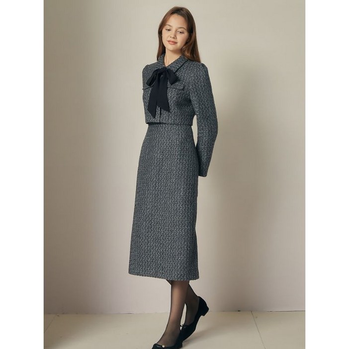 JJ지고트 볼륨 트위드 타이 원피스 GRBP0OP411