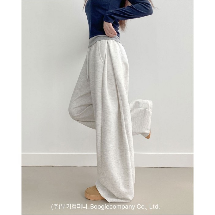 부기샵 군살커버 퍼트 사이드 폴링 핀턱 와이드 트레이닝 롱팬츠숏기장