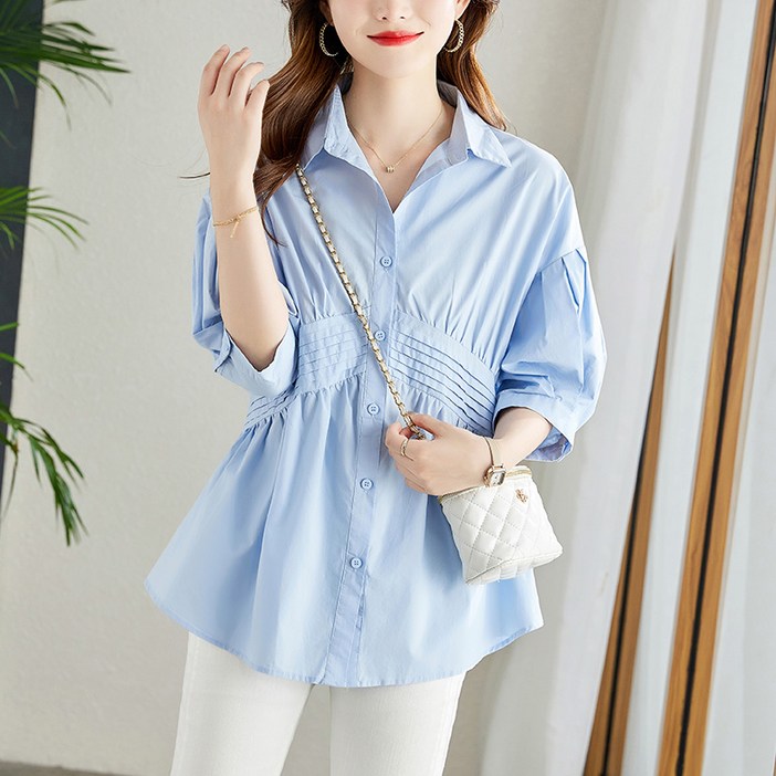 ELLESIAN 2025 클라우드 셔링 블라우스 셔츠 사계절