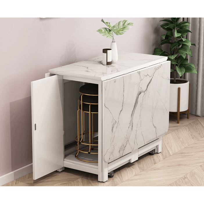 쿠앤파크 확장형 식탁 6인용 테이블 공간활용 접이식 의자 북유럽 세트, 블랙화이트 1.3m6스툴