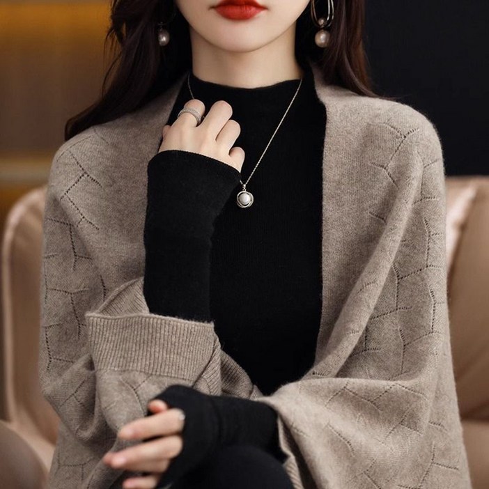 ROYALBELLE 여성 가오리 소매 니트 카디건 숏기장 루즈핏 캐주얼 긴팔 니트 케이프 V071220