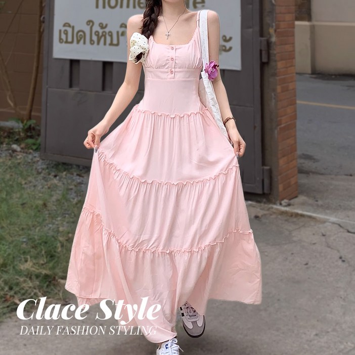 클레이스 민소매 프릴 캉캉 롱원피스