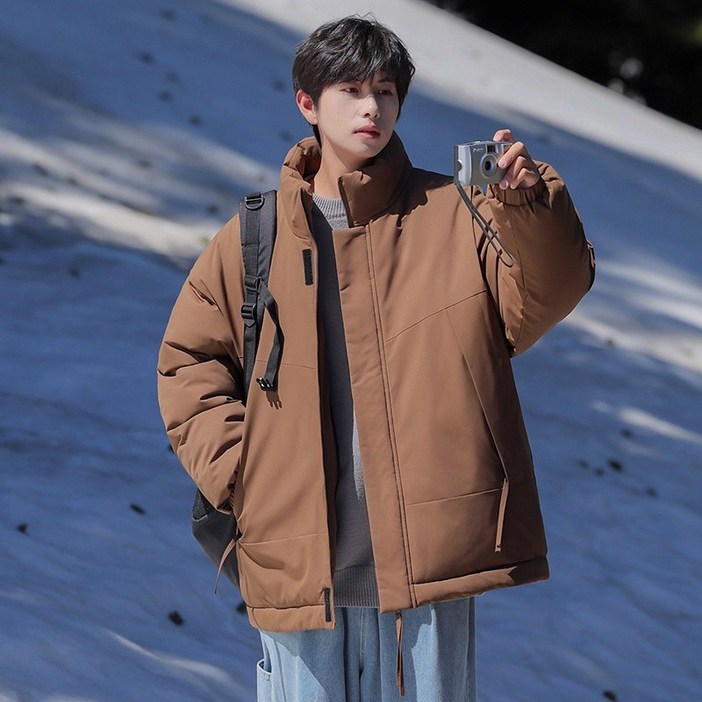ANYOU 남성용 하이넥 기모자켓 캐주얼 방한 코트 남자 경량 패딩 점퍼 방풍 보온 집업 패딩
