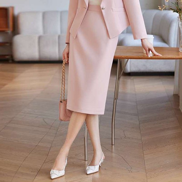 더벨러리 여성 싱글 정장 스커트 셋업 세트 BKS4838 자켓 치마 오피스룩 하객룩
