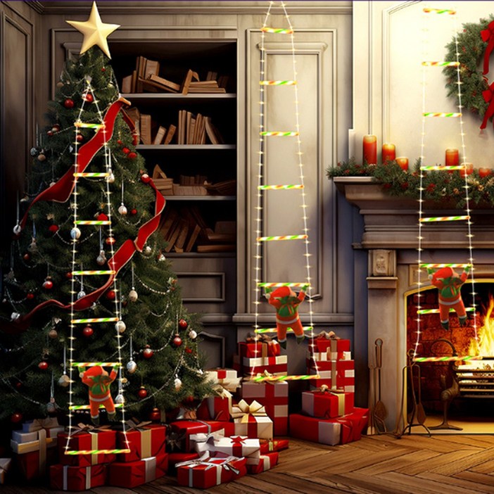 시즌특가 FOOI LED 산타클로스 사다리 조명 크리스마스 장식 계단 조명 전구 5시전 당일출고, 레인보우, 1개