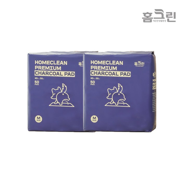 홈크린 강아지 차콜 논슬립 배변패드(50매)x2팩 총 100매 40*50cm 35g 소형, 2팩, 50매