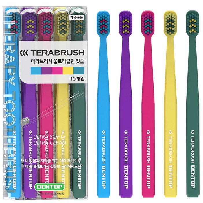 테라브러시 울트라클린 칫솔, 부드러운 6000가닥, 초미세 고탄력모, 저자극 잇몸케어 칫솔, 1세트, 10개입