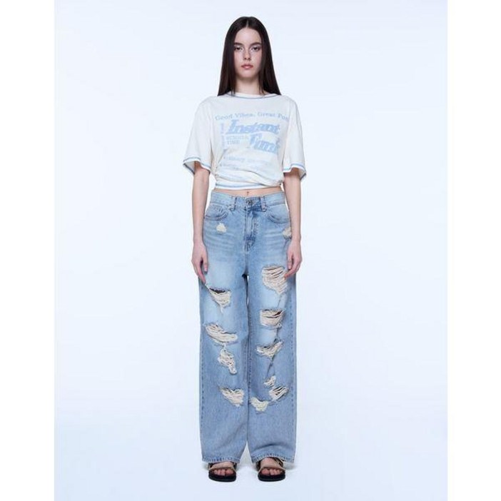 [인스턴트펑크](_)데미지 와이드 데님 팬츠