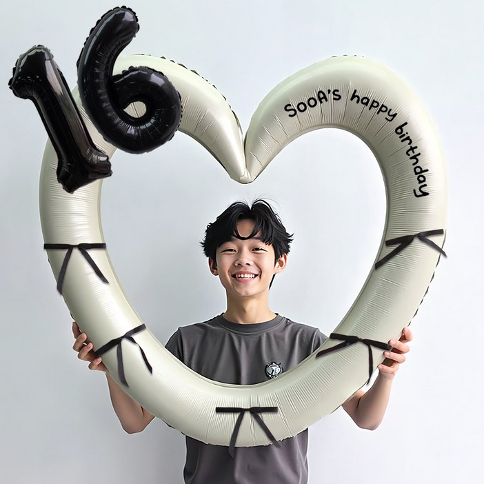 이벤트홀릭 블랙 숫자 하트프레임 풍선 생일파티용품세트자유레터링 포토존