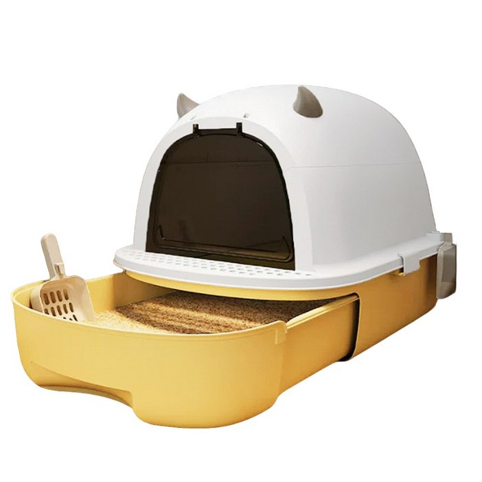 슈퍼인 초대형 서랍식 악취방지 고양이화장실 모래똥 유출방지형, 1개, 레몬옐로우