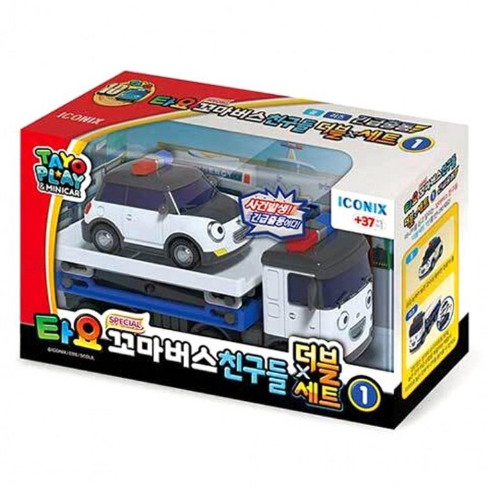 아이코닉스 자동차장난감 타요 스페셜 꼬마버스 친구들 더블세트1 긴급출동 090994 경찰차 장난감, 1개, 상세페이지 참조