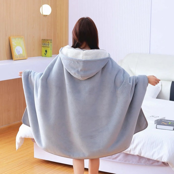 해피월드샵 가을 겨울 학생 낮잠 후드 똑딱이 담요 휴대용 오피스 회사 다기능 극세사 무릎 덮개