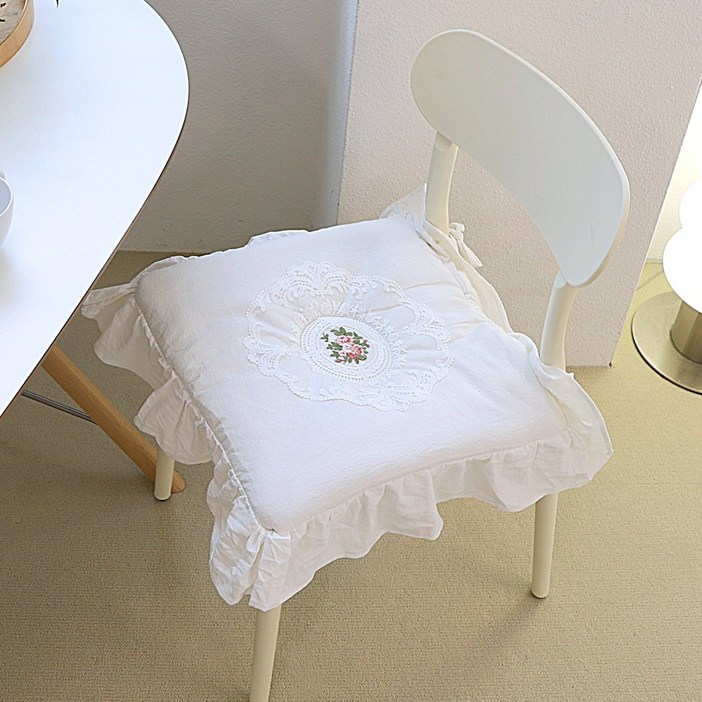 오라이프샵 플라워 레이스 식탁의자방석 방석쿠션, 화이트 4개