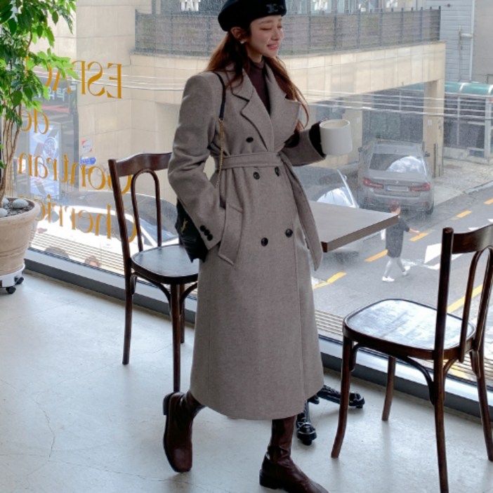 떳다그녀 울30 브리지트 울 벨트 롱 코트