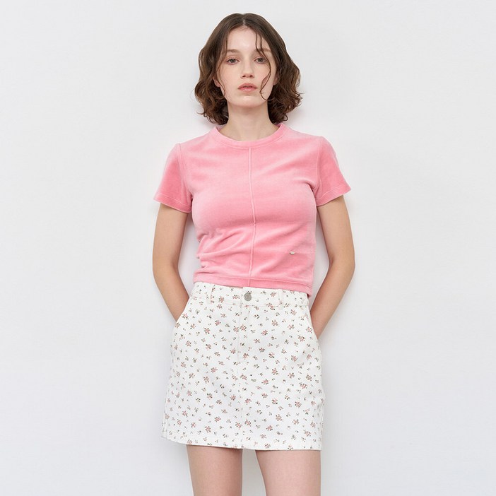 제너럴아이디어 WOMAN 라이트 벨로아 핀턱 하프 티셔츠 3COL  WBE1L01516