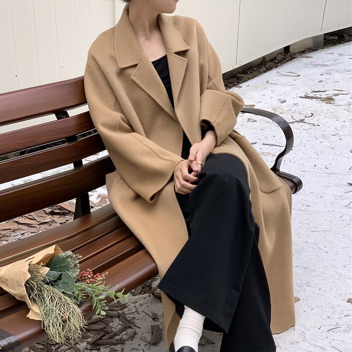 타니즈 오버핏 카라넥 겨울 여성 울혼방 롱코트