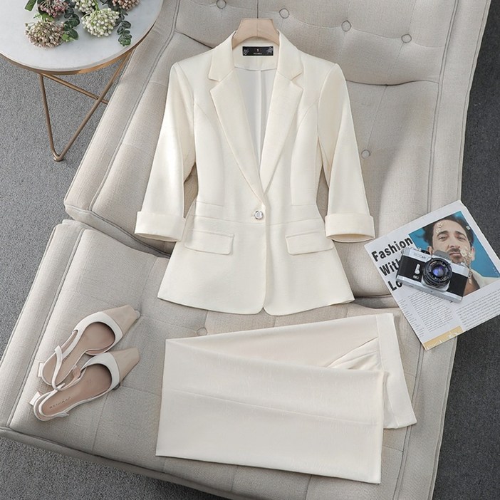 708090 봄여름 블루 정장 세트 빅사이즈 자켓 투피스
