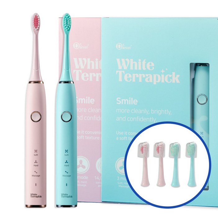 치과약국판매 프로벨 음파전동칫솔 저자극 방수 1년무상AS 칫솔모2개포함, 화이트테라픽 음파칫솔, 핑크민트, 2개