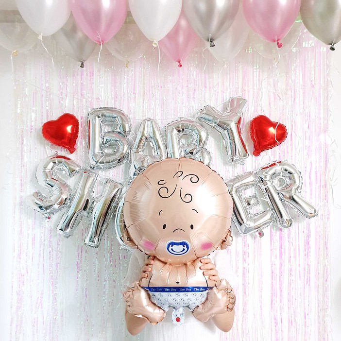 파티온 베이비샤워 파티커튼세트, 이니셜로즈골드파티커튼로즈골드아기풍선남자