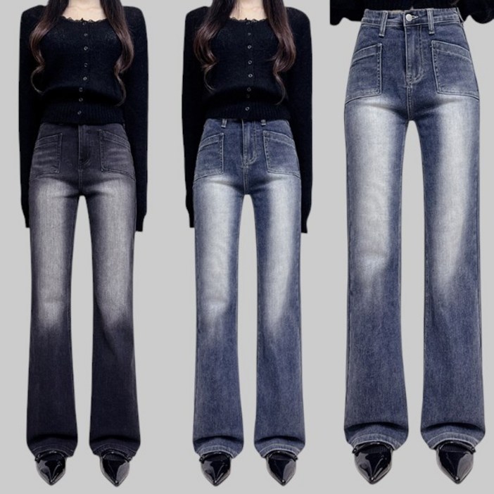 제이엠스타일 숏기본롱 S2XL 여성 본딩기모 와이드 부츠컷 청바지 융기모 겨울 바지 허리밴딩 데님 팬츠 여자 빅사이즈 키작녀 키큰녀