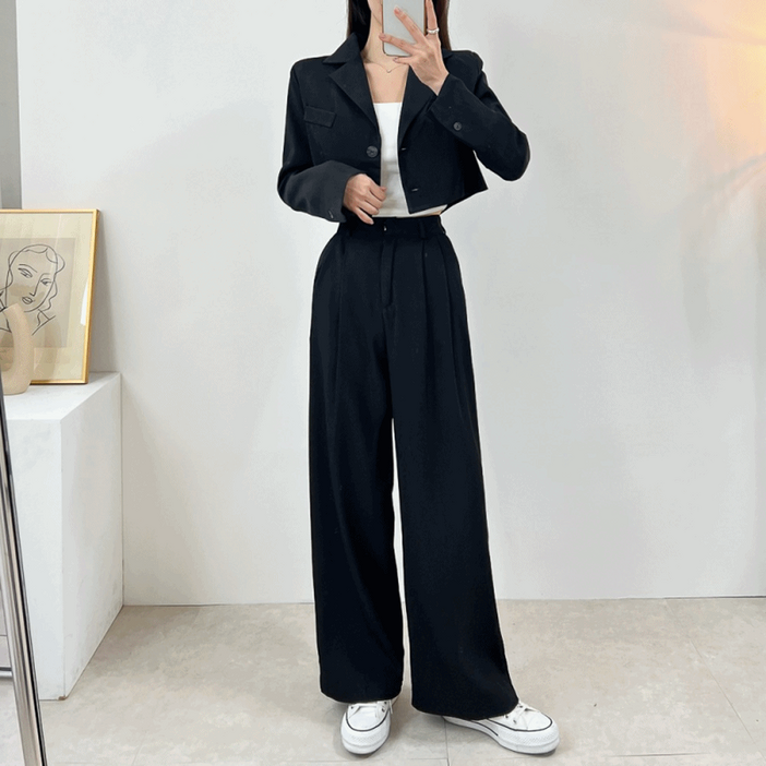 셋업 크롭 숏 자켓 슬랙스 팬츠 정장 투피스 세트 3color