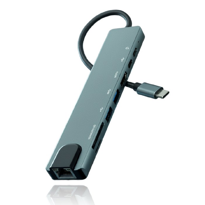 아모란나 C타입 8in1멀티허브 8포트 USB3.0 이더넷 USB2 타입C2 이더넷 HDMI SD, 혼합색상, 1개