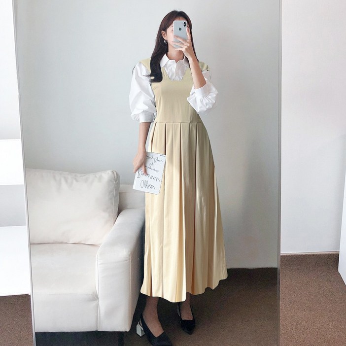 요시아나 당일발송 모르페 뷔스티에 플리츠 롱원피스 2컬러