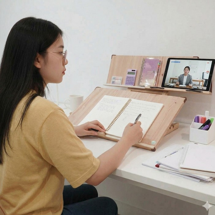 위즈독서대 에이블60 필기용 2단독서대 슬라이드레일 원목 책받침대 각도조절형 책거치대