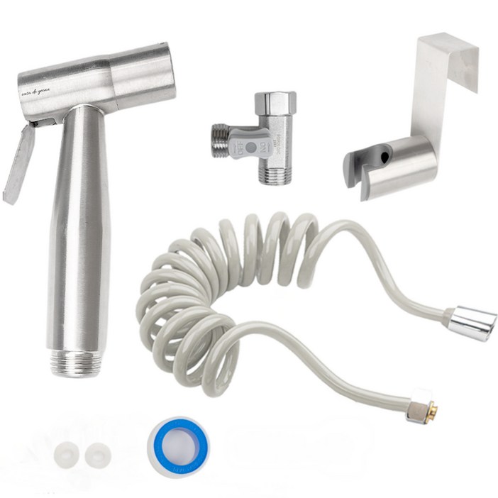 까사데연우 욕실스프레이건 화장실청소건 3.5m 호스 T밸브 세트 청소건, 1세트, 실버