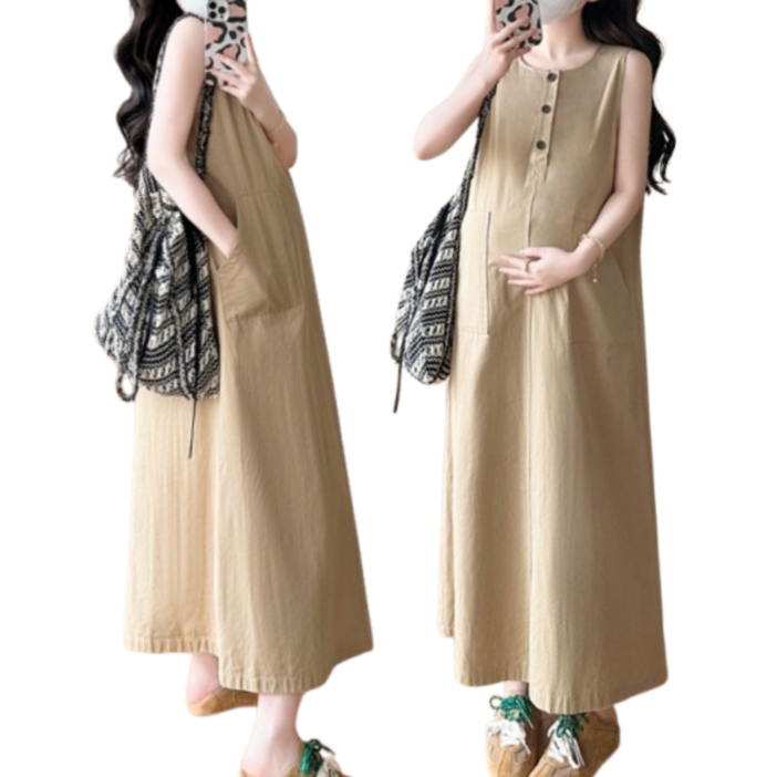 해피인뉴 버튼 루즈핏 원피스 임부복 하객룩 롱 빅사이즈