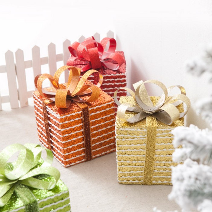 31 크리스마스 선물상자 트리 장식 줄무늬 12cm 5컬러 꾸미기 소품 용품 오너먼트 데코 이벤트 파티