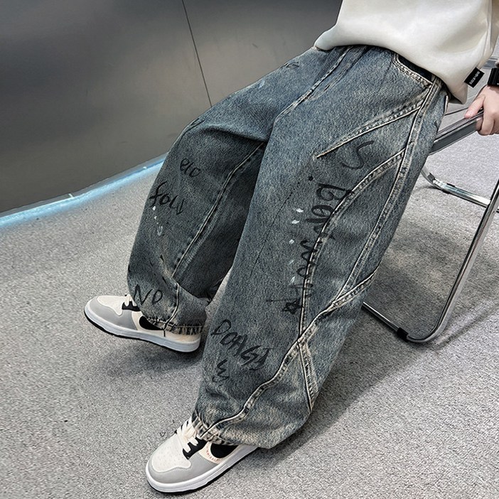 비비키드 벤 남아 봄 가을 신상 하의  초중생 긴바지 초등생 청바지 빈티지 그래피티 바지KZB52092