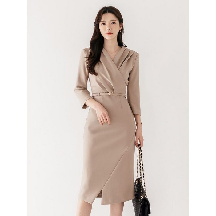 시크라인 XXL까지 셔링 랩 벨트 H라인 정장 원피스 봄 가을 하객룩 오피스룩 데이트 모임 미시 빅사이즈
