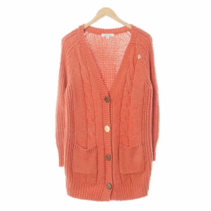 3752 ThursdayIsland 조지아피치코랄 꽈배기패턴 빅버튼미디가디건 85