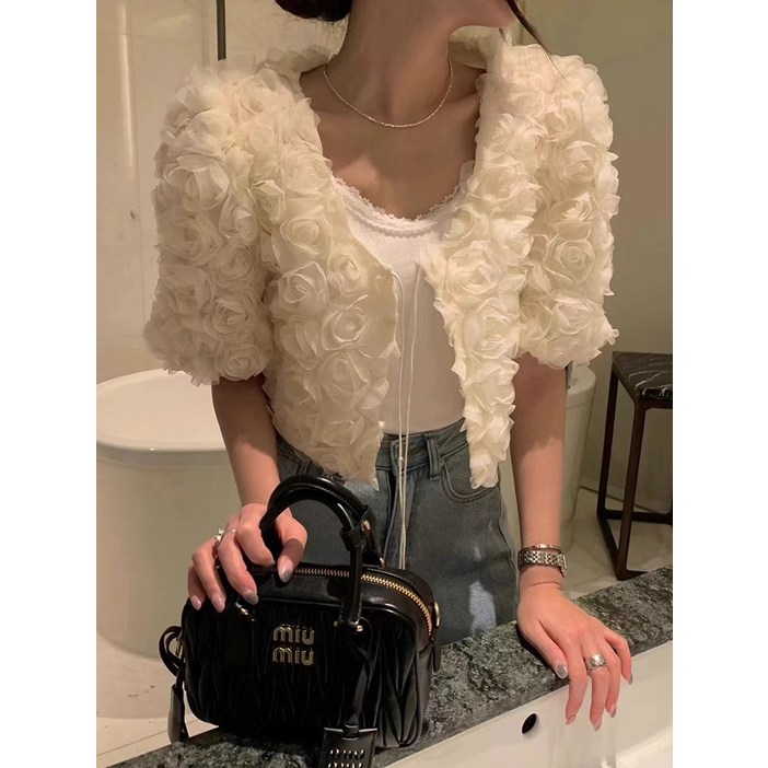 입체플라워 레이스 크롭재킷 크롭 블라우스 여름자켓